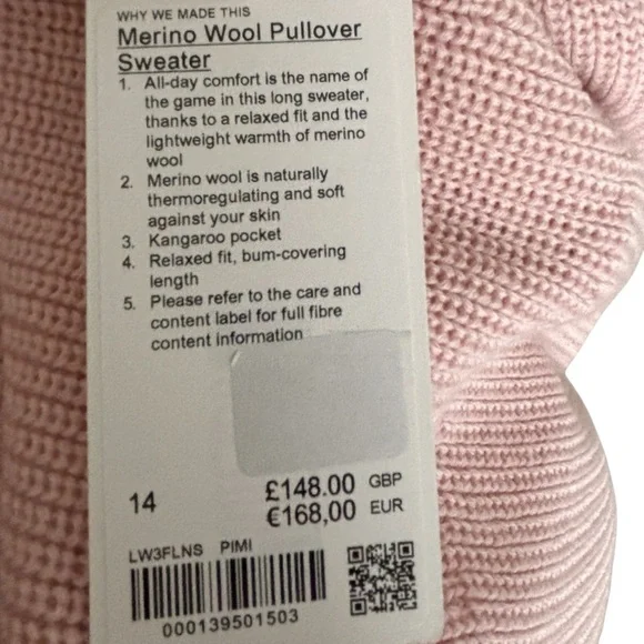 LULULEMON Pink Merino Wool Pullover Sweater Size 14 NWT - Picture 8 of 8
